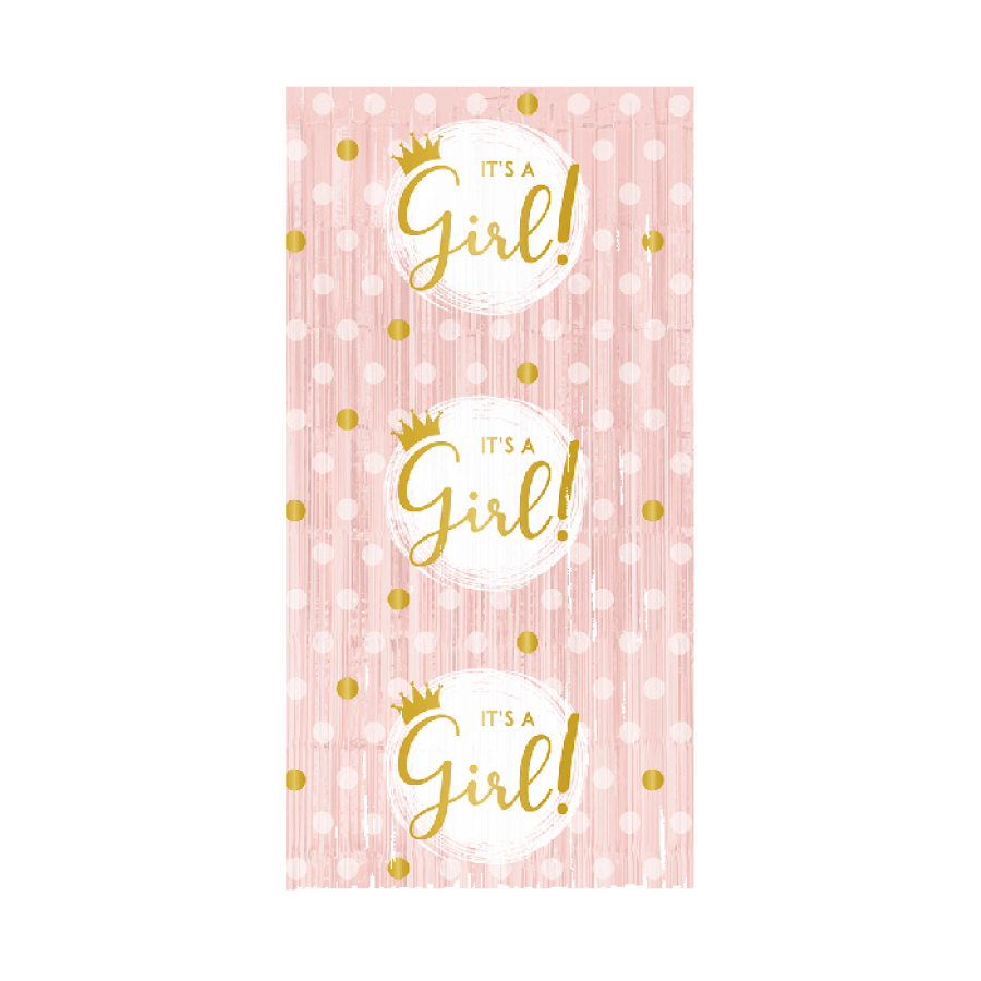Oviverho / taustaverho "It's a girl" vaaleanpunainen 200 x 100 cm
