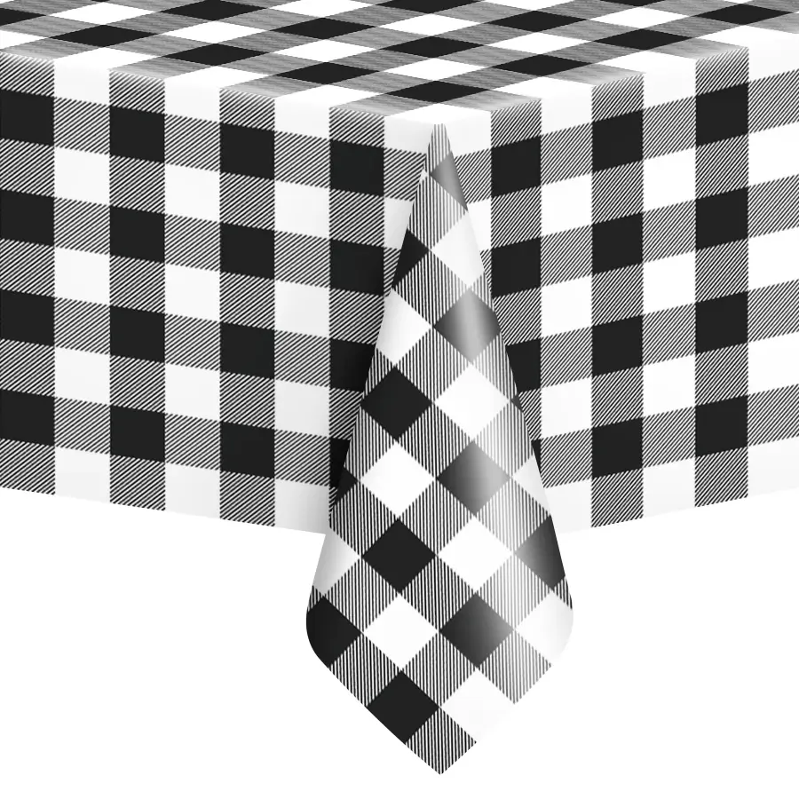 Muovinen pöytäliina ruudullinen 137 × 274 cm, musta-valkoinen