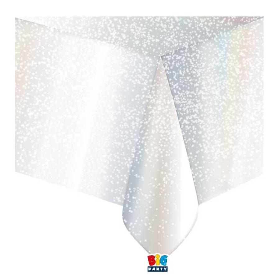 Muovinen pöytäliina sateenkaarenhohtoinen glitter 137 x 274 cm