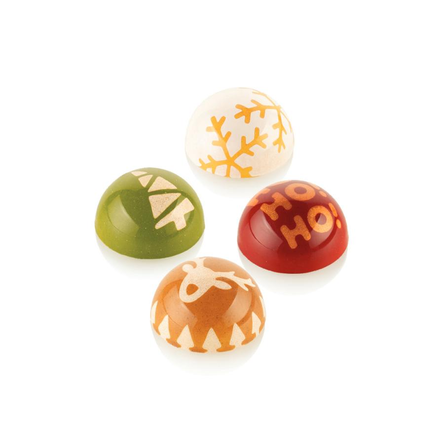 Puolipallomuotti ja suklaaleimasimet 4 kpl Semisfera01 & Choco Stamp B - Silikomart Professional