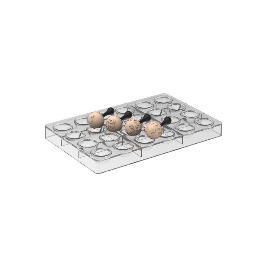 Puolipallomuotti ja suklaaleimasimet 4 kpl Semisfera01 & Choco Stamp B - Silikomart Professional