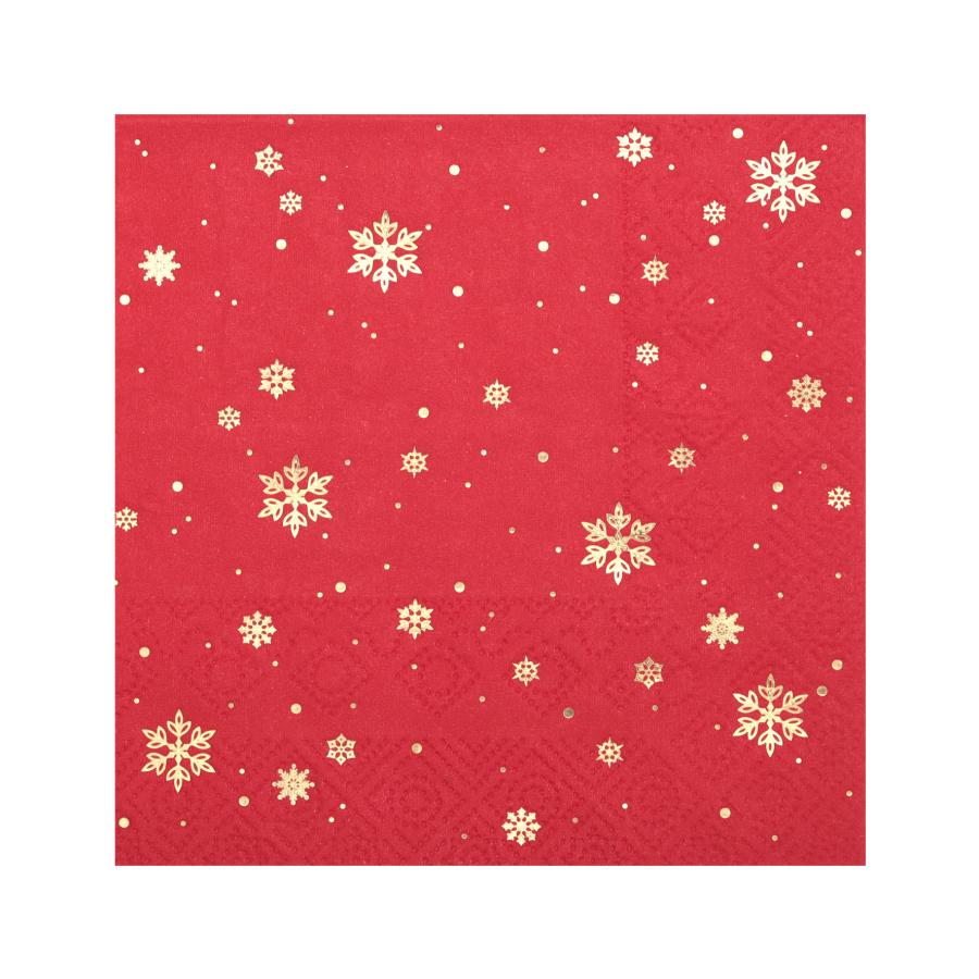 Pieni lautasliina punainen kultaisilla lumihiutaleilla, 20 kpl