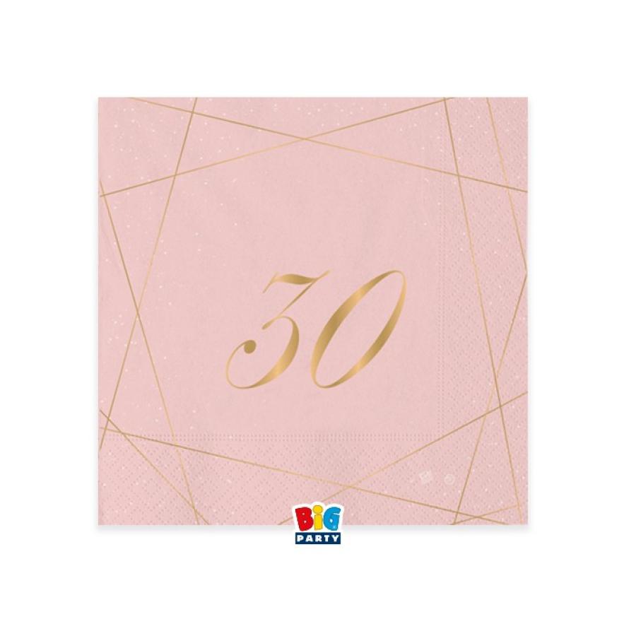 Pieni lautasliina vaaleanpunainen numerolla 30, 20 kpl