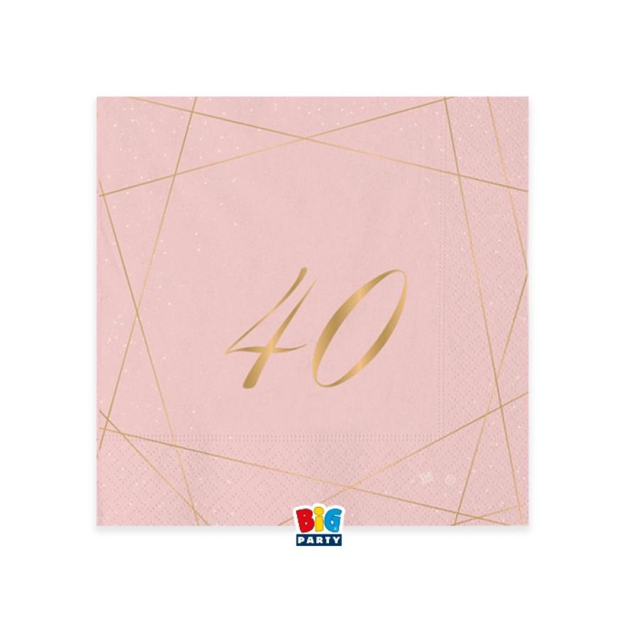 Pieni lautasliina vaaleanpunainen numerolla 40, 20 kpl
