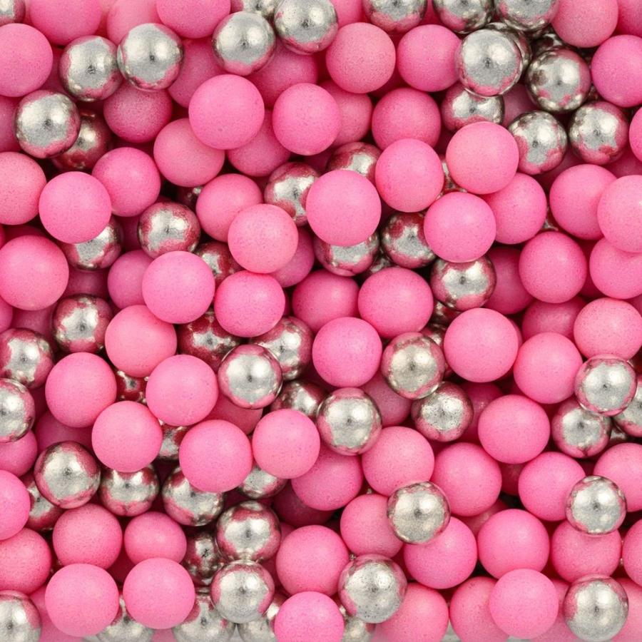 Syötävät isot sokeripallot 10 mm pinkki + hopea 125 g - gluteeniton