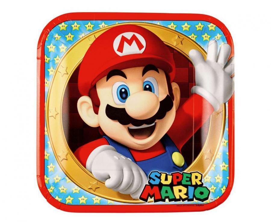 Super Mario neliöpahvilautanen 23 cm, 8 kpl