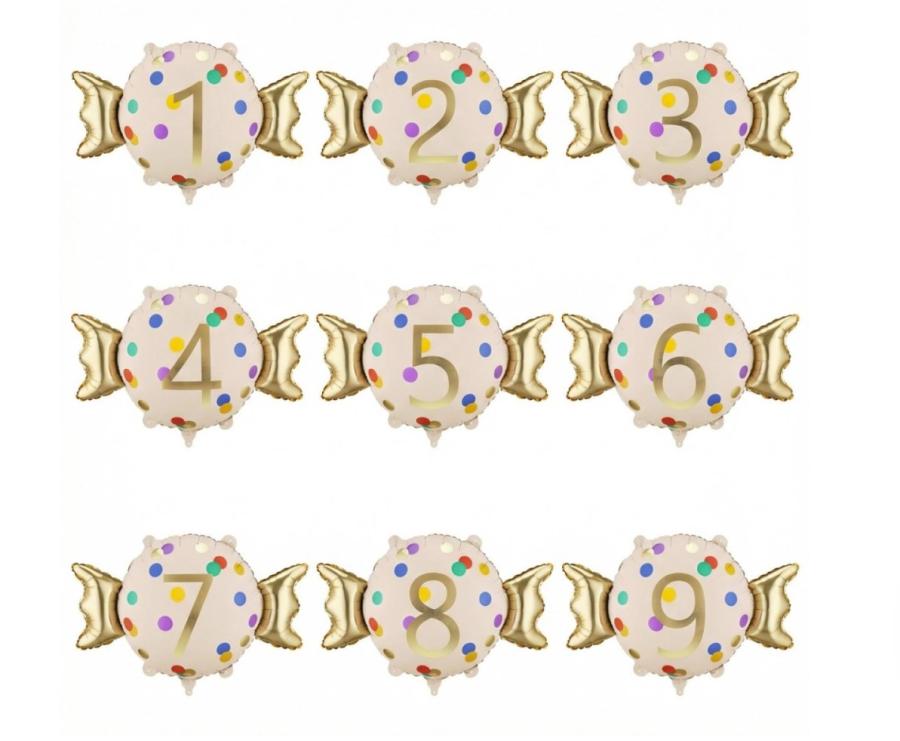 Karkki foliopallo numerot 1 - 9, 61 x 37 cm