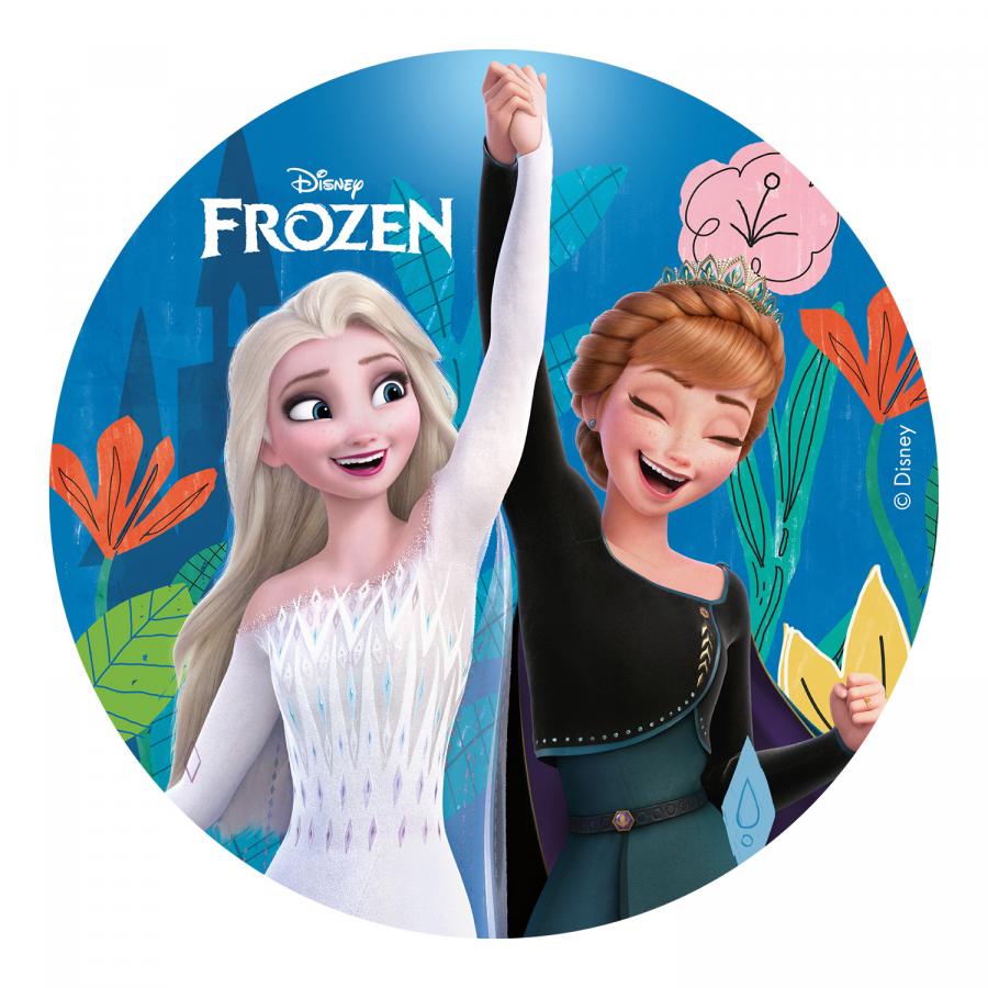 Syötävä kakkukuva Frozen Elsa ja Anna, sokeriton, 15,5 cm