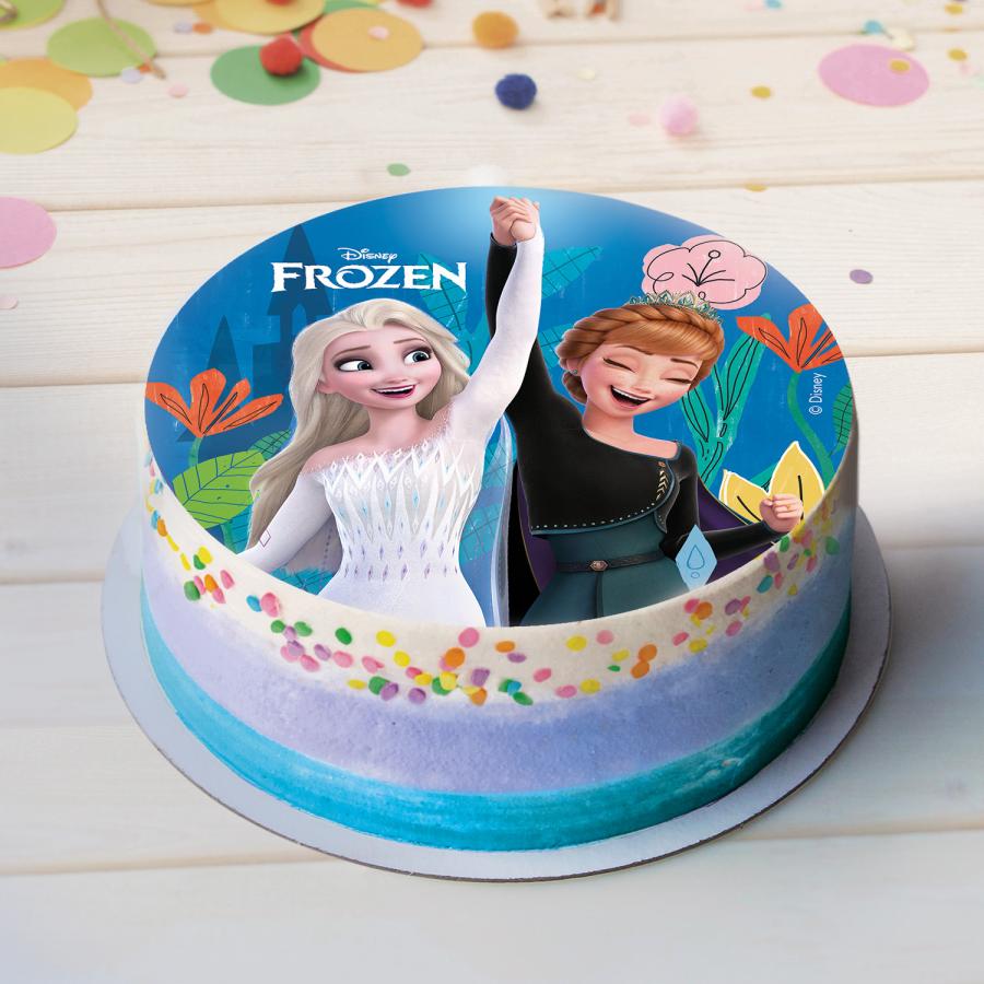 Syötävä kakkukuva Frozen Elsa ja Anna, sokeriton, 15,5 cm