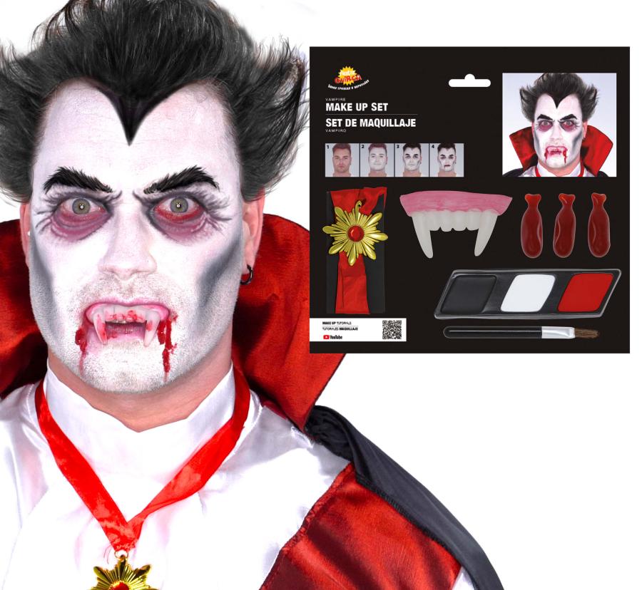 Vampyyri kasvovärisetti vampyyrin hampailla ja kaulakorulla