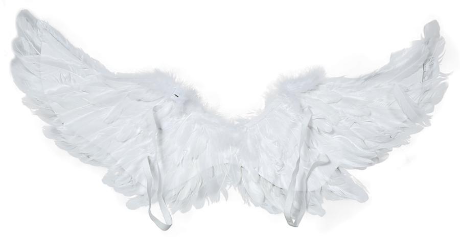 Valkoiset höyhen-enkelinsiivet valoilla 80 x 40 cm