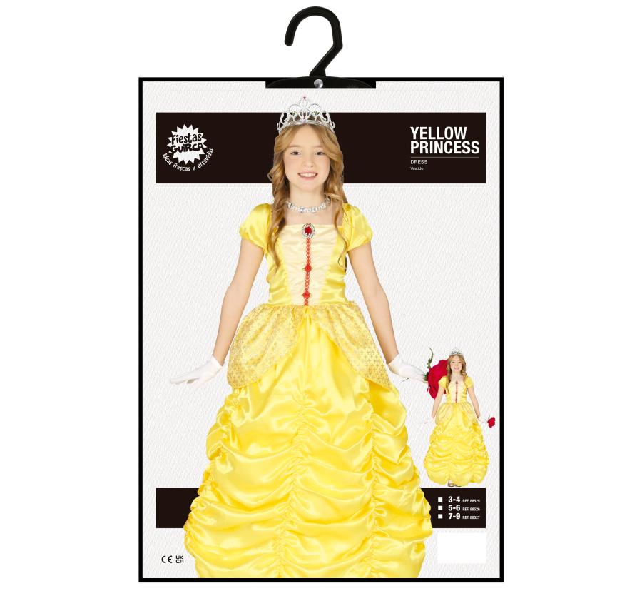 Keltainen prinsessa lastenasu, 3-4-vuotiaalle